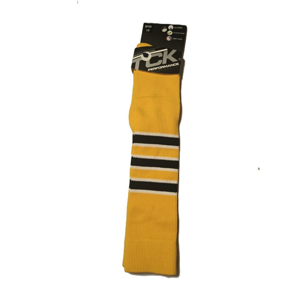TCK Performance Yellow, Black and White‎ Knee-High  Striped Socks Large